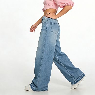 Women's High-Waisted Wide-Leg Jeans, Distressed Baggy Denim Trousers