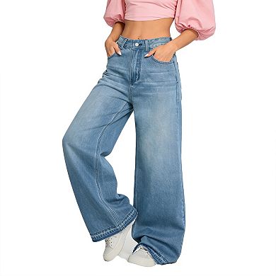 Women's High-Waisted Wide-Leg Jeans, Distressed Baggy Denim Trousers