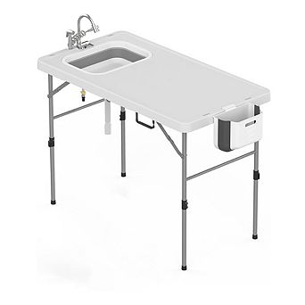 Folding Fish Cleaning Table with Sink and Hose Hookup 50 Inch Outdoor Camping Sink Table