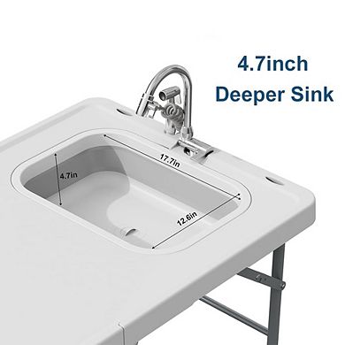 Folding Fish Cleaning Table with Sink and Hose Hookup 50 Inch Outdoor Camping Sink Table