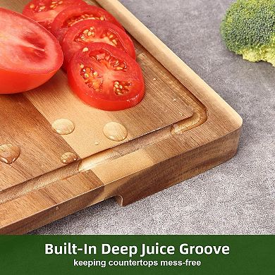 ANIXOL Acacia Wood Cutting Board with Juice Groove & Side Handles, 18" x 12"