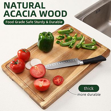 ANIXOL Acacia Wood Cutting Board with Juice Groove & Side Handles, 18" x 12"