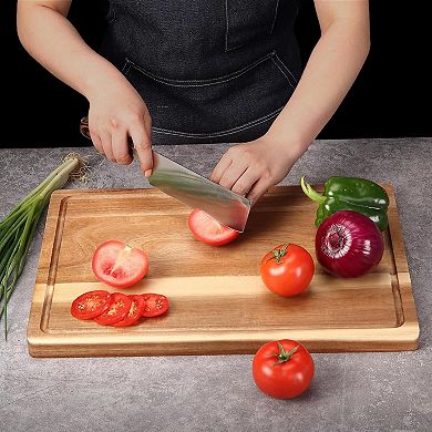 ANIXOL Acacia Wood Cutting Board with Juice Groove & Side Handles, 18" x 12"