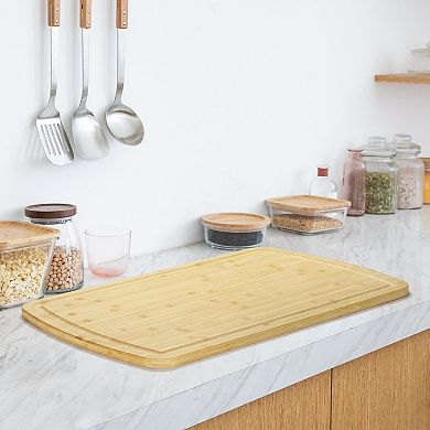 ANIXOL Extra Large 100% Bamboo Cutting Board with Deep Juice Grooves