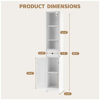 Narrow Tall Bathroom Storage Cabinet with Drawer and Open Shelf