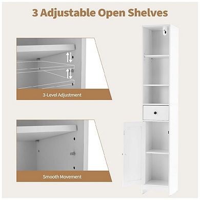 Narrow Tall Bathroom Storage Cabinet with Drawer and Open Shelf
