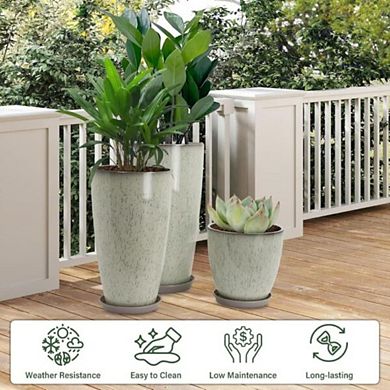3-Pieces Glaze Beige Ceramic Looking Planters