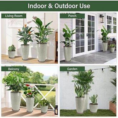 3-Pieces Glaze Beige Ceramic Looking Planters