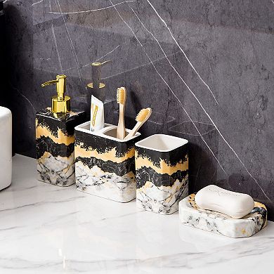 4-Piece Marble Bathroom Set Dispenser Holder Tumbler Dish