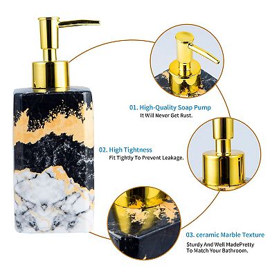 4-Piece Marble Bathroom Set Dispenser Holder Tumbler Dish