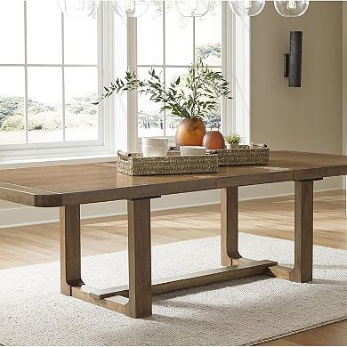 84″ Extendable Farmhouse Dining Table Seats 10, Light Brown Glazed Finish