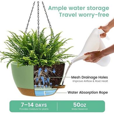 2-Pieces Green Self Watering Hanging Planters