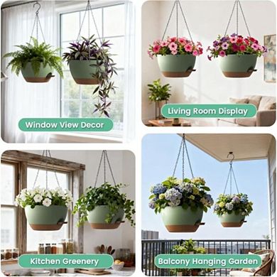 2-Pieces Green Self Watering Hanging Planters