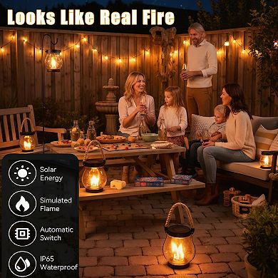 Solar Lantern Outdoor Lights Solar Lantern Waterproof Flame Hanging Lanterns(5 Pcs)