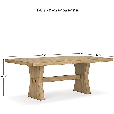 Dining Table with Extra-Thick Tabletop and Trestle Base, Light Brown