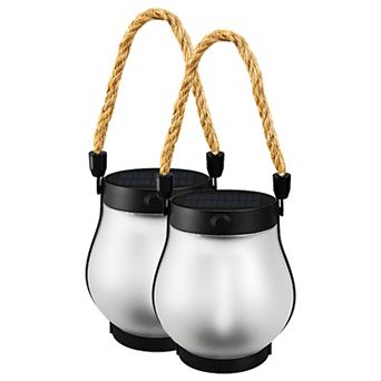 Solar Lantern Outdoor Lights Solar Lantern Waterproof Flame Hanging Lanterns(2 Pcs)