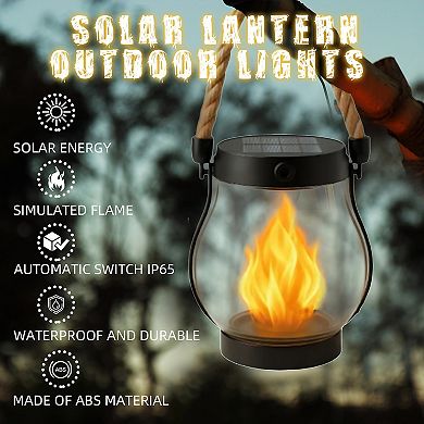 Solar Lantern Outdoor Lights Solar Lantern Waterproof Flame Hanging Lanterns(2 Pcs)