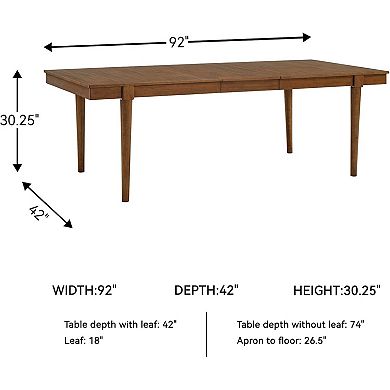 92″ Extendable Mid‑Century Dining Table Removable Center Leaf, Dark Brown