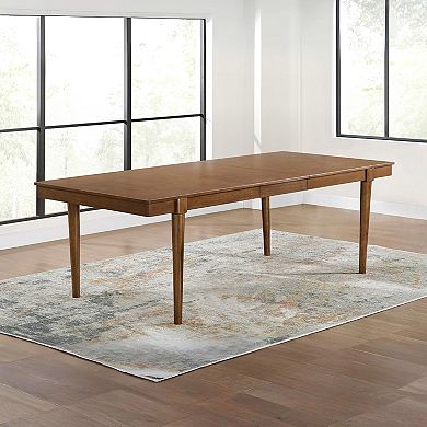 92″ Extendable Mid‑Century Dining Table Removable Center Leaf, Dark Brown