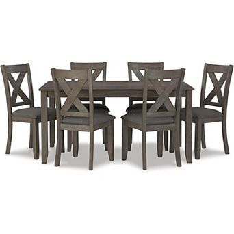 7 pc Dining Set Rectangular Gray Farmhouse Table & 6 Upholstered Chairs