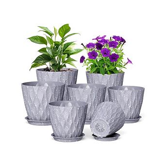 7 pc Speckled Grey Texture Plastic Planters
