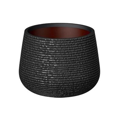 Black Fluted Planter With Surface Indentations