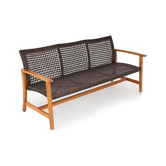 Teak Wicker Outdoor Sofa for Patio and Garden