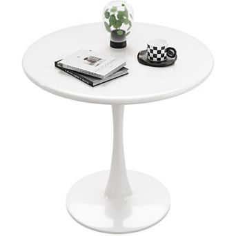 Modern 24″ Round Pedestal Dining Table for 2 Mid‑Century White Bistro Style