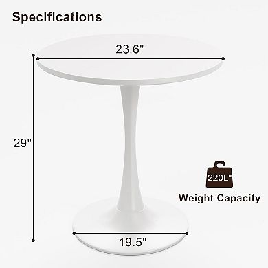 Modern 24″ Round Pedestal Dining Table for 2 Mid‑Century White Bistro Style