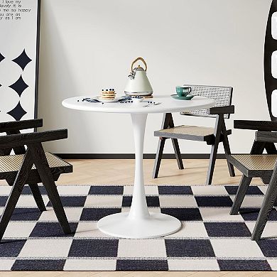 Modern 24″ Round Pedestal Dining Table for 2 Mid‑Century White Bistro Style