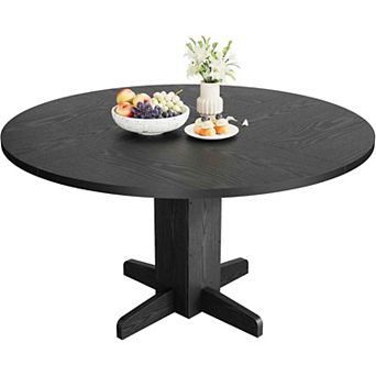 47″ Round Farmhouse Dining Table with Sturdy Pedestal Base Seats 46