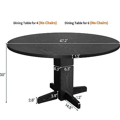 47″ Round Farmhouse Dining Table with Sturdy Pedestal Base Seats 46
