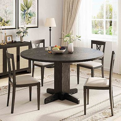 47″ Round Farmhouse Dining Table with Sturdy Pedestal Base Seats 46