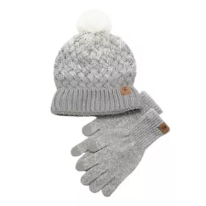 Women's Bearpaw Basketweave Hat & Gloves Set, Grey