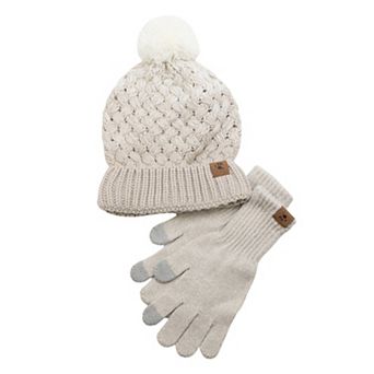 Women's Bearpaw Basketweave Hat & Gloves Set