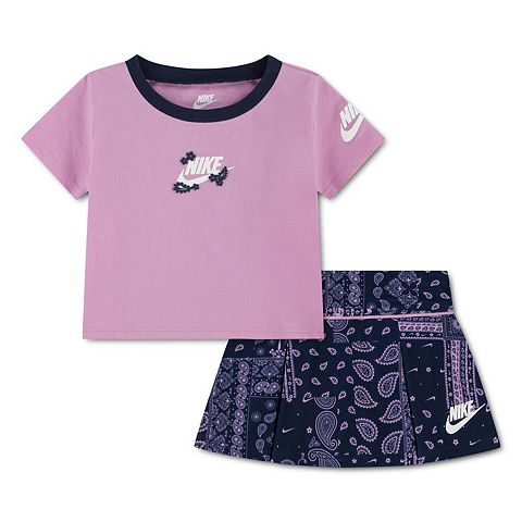 & Toddler & Little Girls 2T-6x Nike Floral Short Sleeve T-shirt & Paisley Dri-FIT Skort 2 pc Set