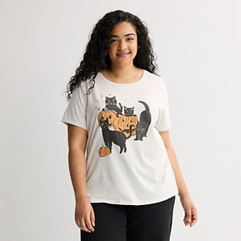 Plus Size Pumpkin Cats Short Sleeve Graphic Tee