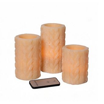 Fitz & Floyd Wheat Knit 3-Pack LED Wax Pillars with Remote
