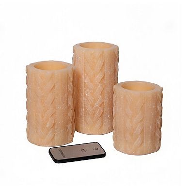 Fitz & Floyd Wheat Knit 3-Pack LED Wax Pillars with Remote