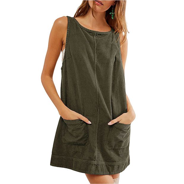 Womens Overalls Dress Low Open Back Skirtall Jumper Mini Dress with Pockets