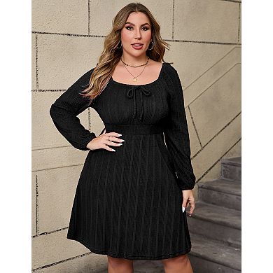 Womens Plus Size Dresses Long Sleeve Tie Front Dress