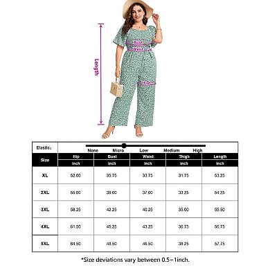 Women's Plus Size Square Neck Wide Leg Jumpsuit Lightweight Summer Romper