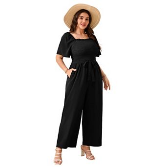 Women's Plus Size Square Neck Wide Leg Jumpsuit Lightweight Summer Romper