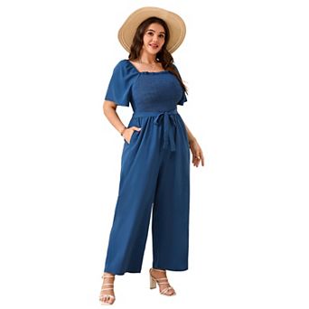 Women's Plus Size Square Neck Wide Leg Jumpsuit Lightweight Summer Romper