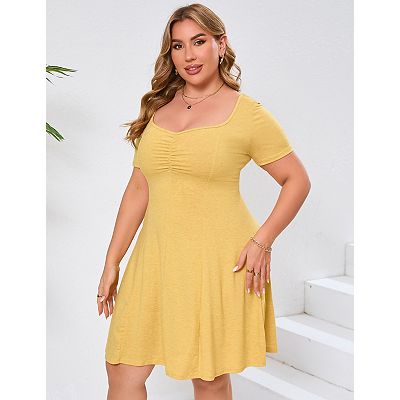 plus size knit dresses for summer Women's Plus Size U-Neck Knit Dress Soft Short Sleeve Summer Dress