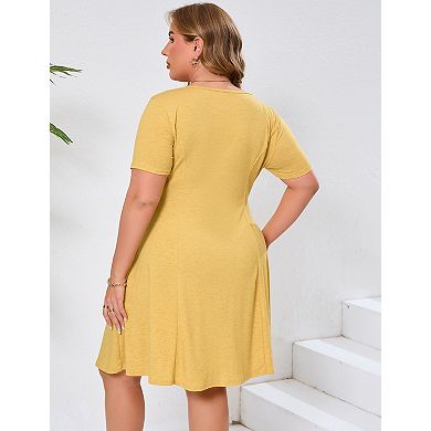 Women's Plus Size U-Neck Knit Dress Soft Short Sleeve Summer Dress