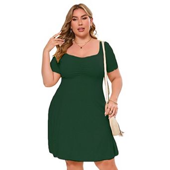 Women's Plus Size U-Neck Knit Dress Soft Short Sleeve Summer Dress