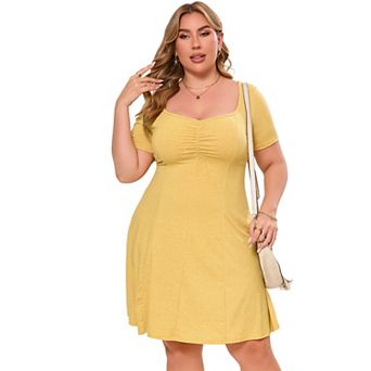 Women's Plus Size U-Neck Knit Dress Soft Short Sleeve Summer Dress