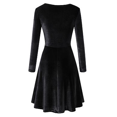 Women's Velvet Long Sleeve Crewneck Mini Dress