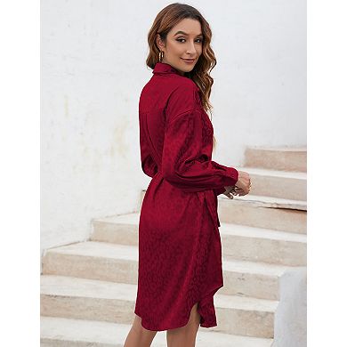 Women's Shirt Dress Long Sleeve Button Down Belted Midi Dresses